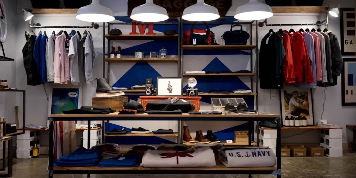 Clothing racks in a bright retail store