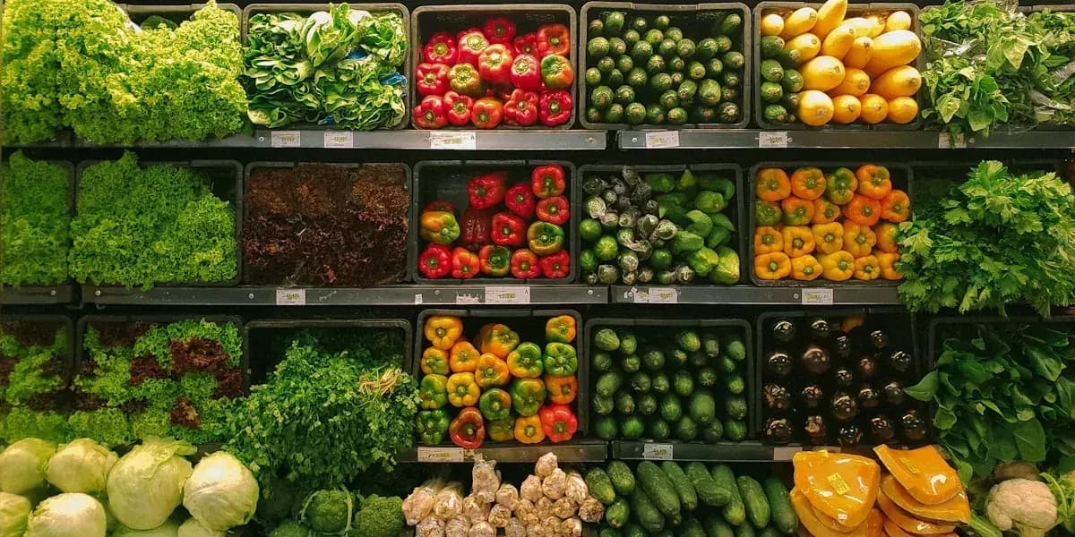 A realistic grocery store aisle with stocked shelves